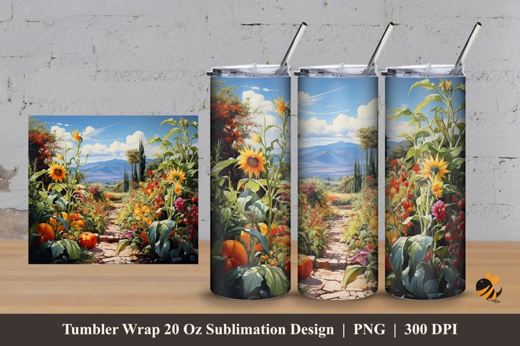 Garden Hill Tumbler Wrap Sublimation Design 3 example image 1