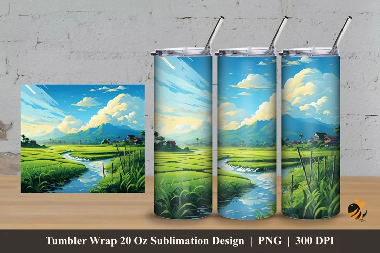 Rice Fields Tumbler Wrap Sublimation Design 3