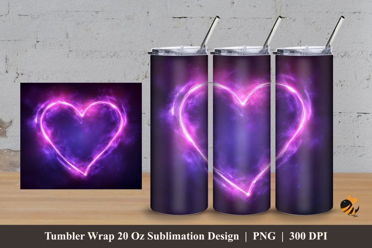Love Neon Tumbler Wrap Sublimation Design 3 example image 1