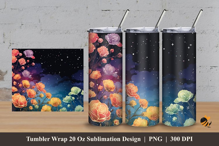 Night Flower Tumbler Wrap Sublimation Design 3