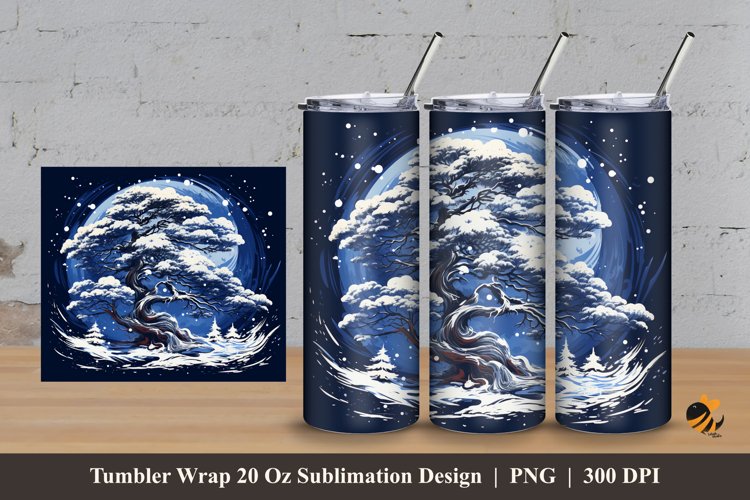 Handdrawn Tree With Snow Tumbler Wrap Sublimation Design 3