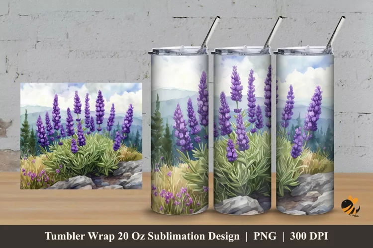 Lavender Flower Tumbler Wrap Sublimation Design 3