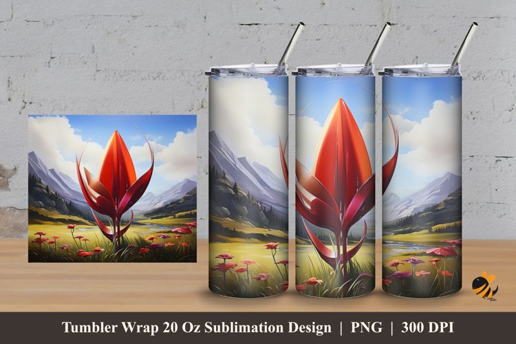 Meadows Flower Tumbler Wrap Sublimation Design 3 example image 1