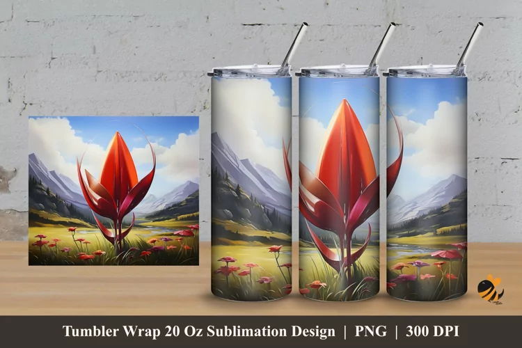 Meadows Flower Tumbler Wrap Sublimation Design 3