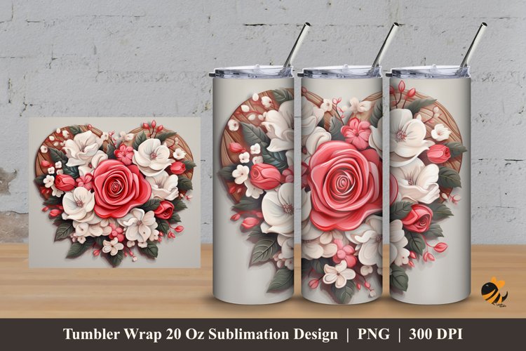 Wooden Love Flower Tumbler Wrap Sublimation Design 3 example image 1