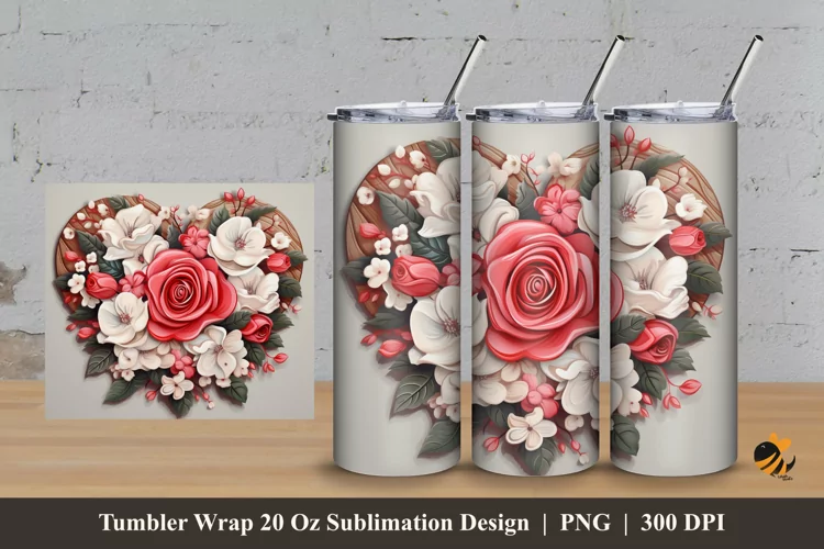 Wooden Love Flower Tumbler Wrap Sublimation Design 3