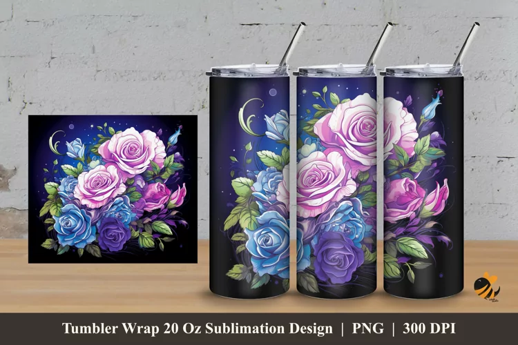 Rose Charm Tumbler Wrap Sublimation Design 3