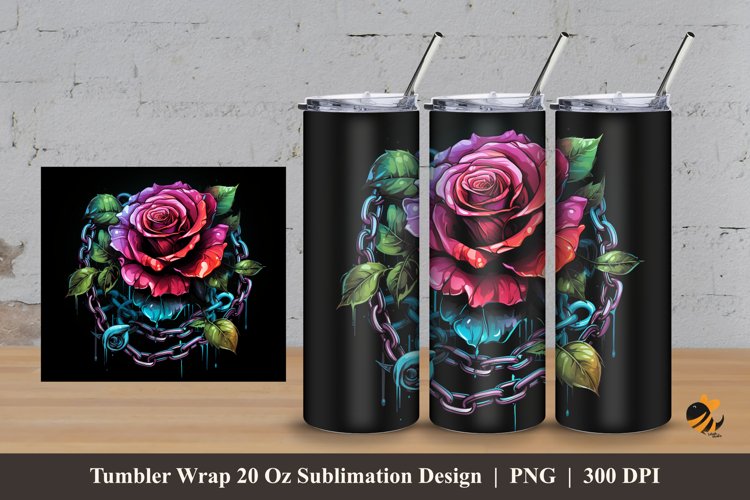 Rose Chain Tumbler Wrap Sublimation Design 3 example image 1