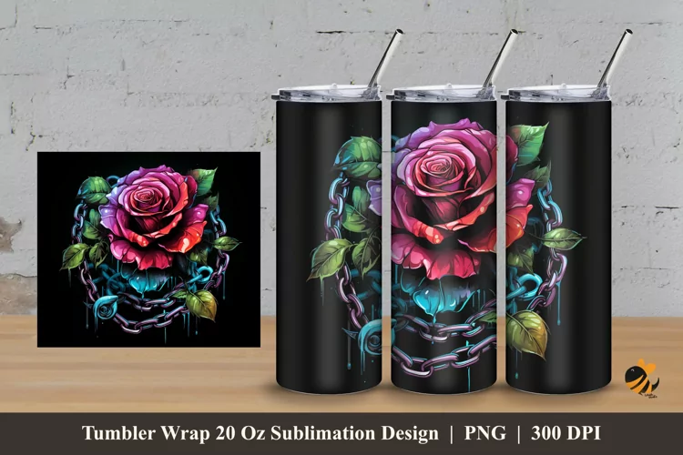 Rose Chain Tumbler Wrap Sublimation Design 3