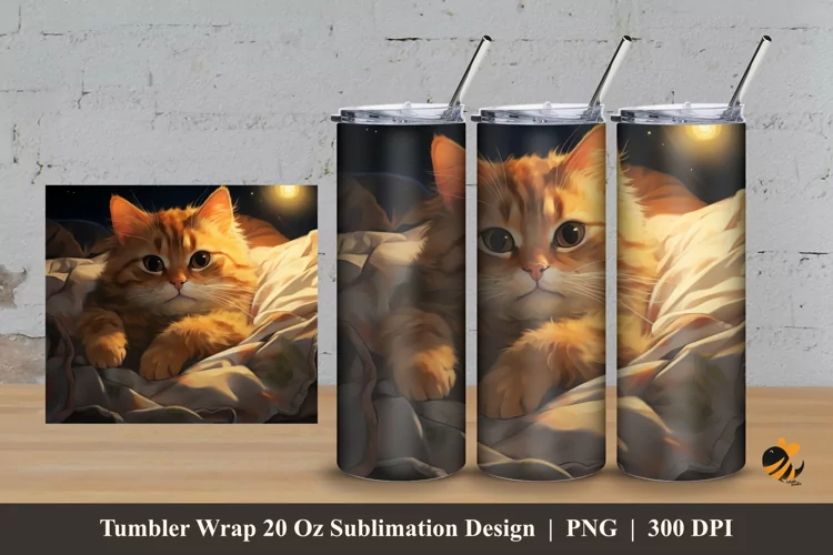 Sleeping Cat Tumbler Wrap Sublimation Design 3