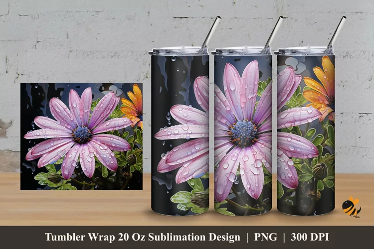 African Daisy Tumbler Wrap Sublimation Design 3