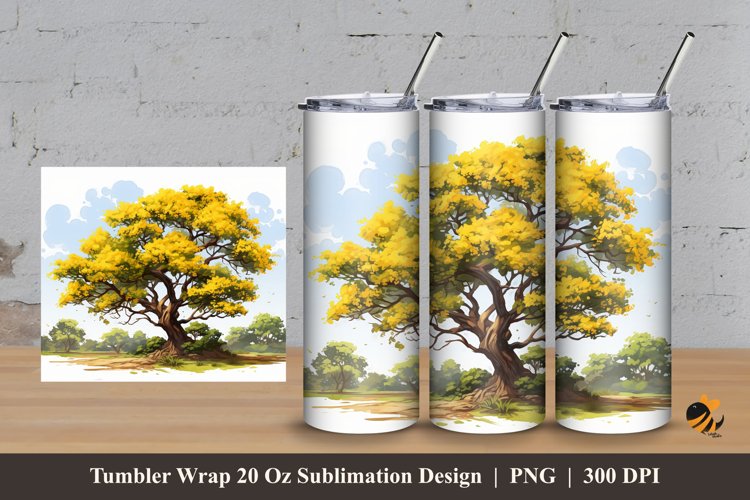 Yellow Tree Tumbler Wrap Sublimation Design 3