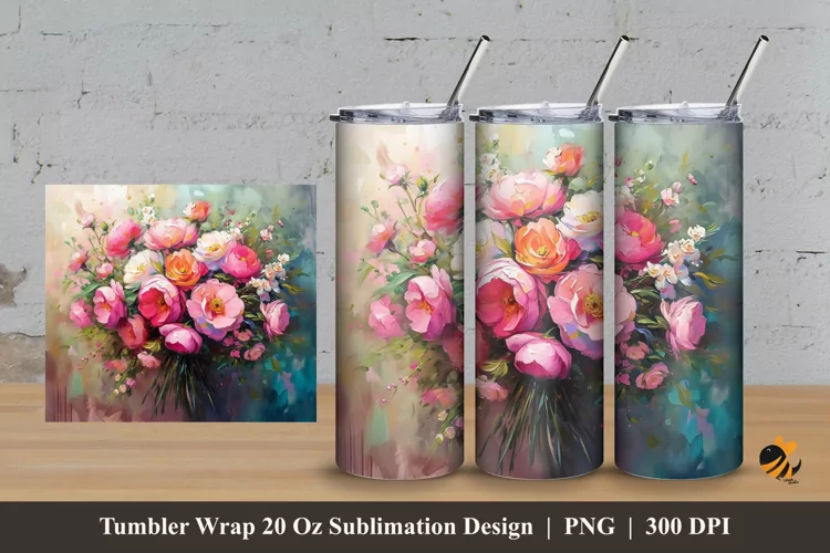 Decorative Flowers Tumbler Wrap Sublimation Design 3