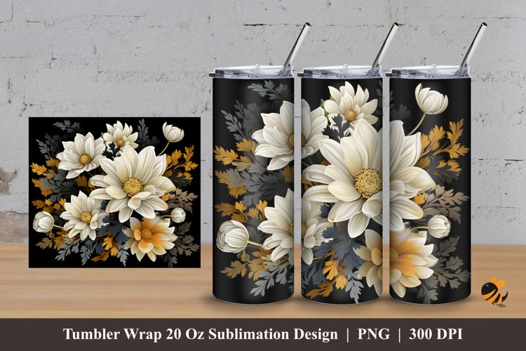 Floral Illustration Tumbler Wrap Sublimation Design 3 example image 1