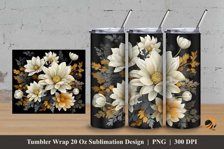 Floral Illustration Tumbler Wrap Sublimation Design 3