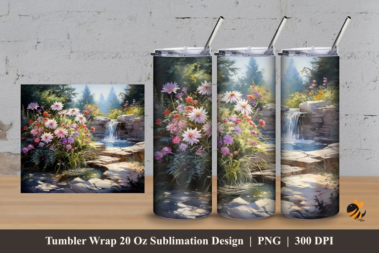 River Garden Tumbler Wrap Sublimation Design 3
