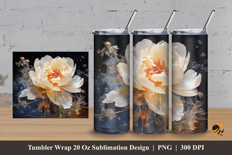 Golden Peony Tumbler Wrap Sublimation Design 3