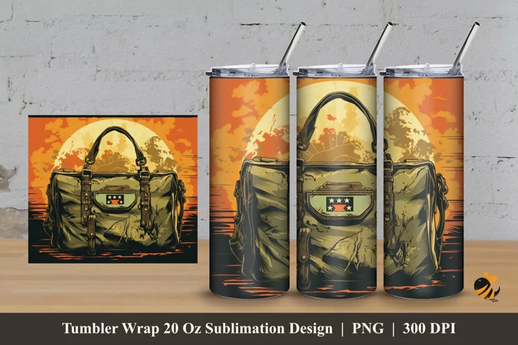 Retro Military Bag Tumbler Wrap Sublimation Design 3