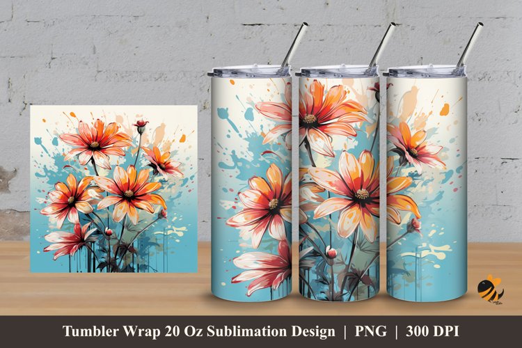 Retro Flower Tumbler Wrap Sublimation Design 3