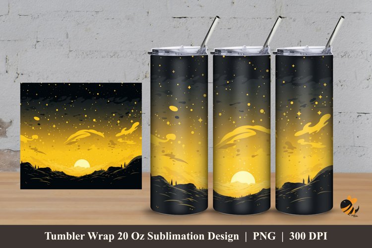 Yellow Moon Tumbler Wrap Sublimation Design 3