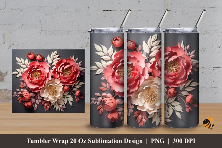 Lovely Peony Tumbler Wrap Sublimation Design 3