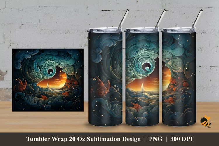 Dreamy Night Tumbler Wrap Sublimation Design 3