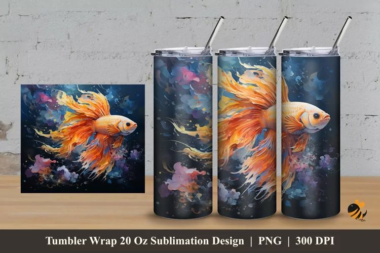 Realistic Betta Tumbler Wrap Sublimation Design 3
