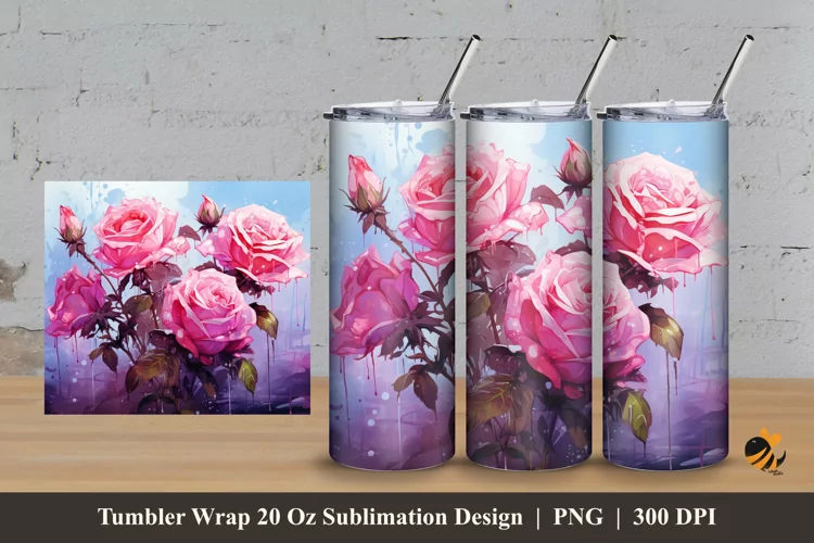 Romantic Rose Tumbler Wrap Sublimation Design 3