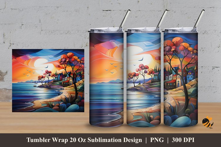 Lake Villa Tumbler Wrap Sublimation Design 3 example image 1