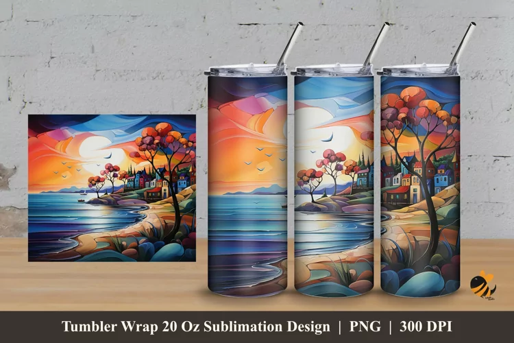 Lake Villa Tumbler Wrap Sublimation Design 3