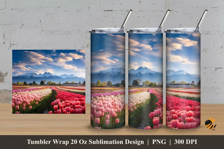 Tulip Garden Tumbler Wrap Sublimation Design 3