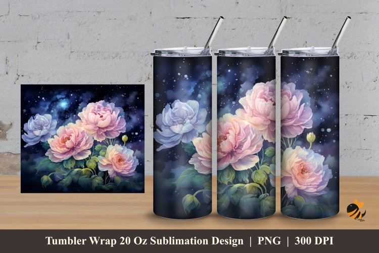 Misty Night Flower Tumbler Wrap Sublimation Design 3 example image 1