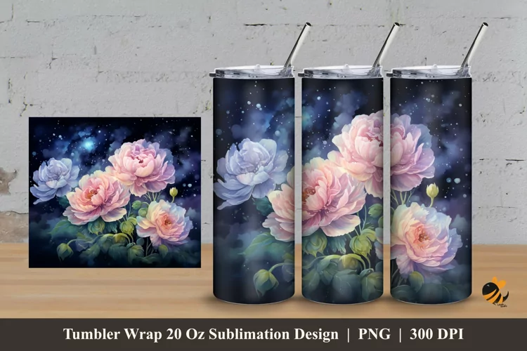 Misty Night Flower Tumbler Wrap Sublimation Design 3