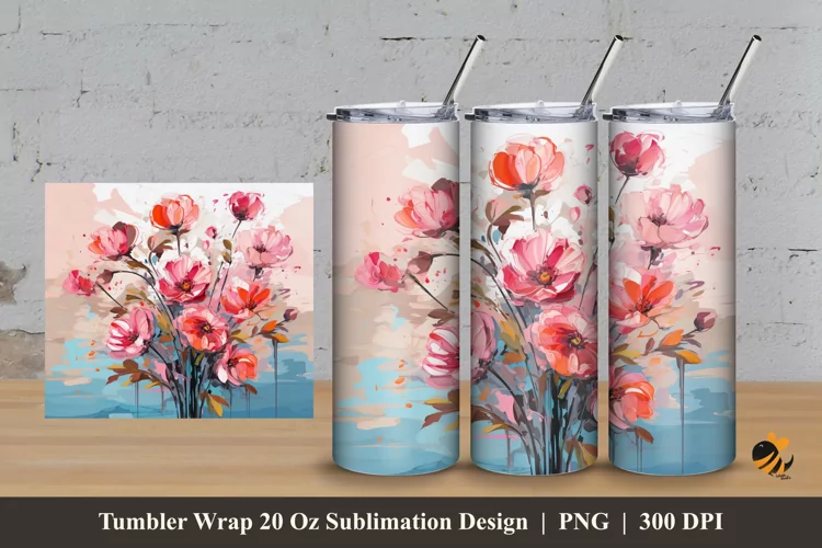 Oil Painting Flower Tumbler Wrap Sublimation Design 3