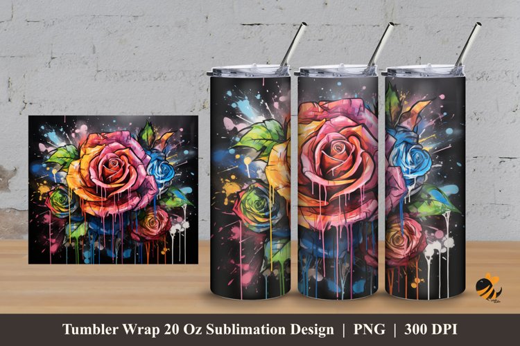 Airbrush Rose Tumbler Wrap Sublimation Design 3 example image 1
