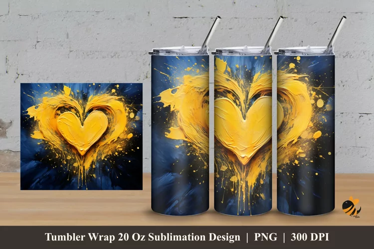 Yellow Heart Tumbler Wrap Sublimation Design 3