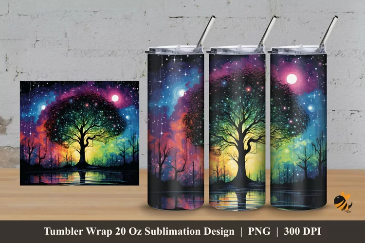 Galaxy Forest Tumbler Wrap Sublimation Design 3