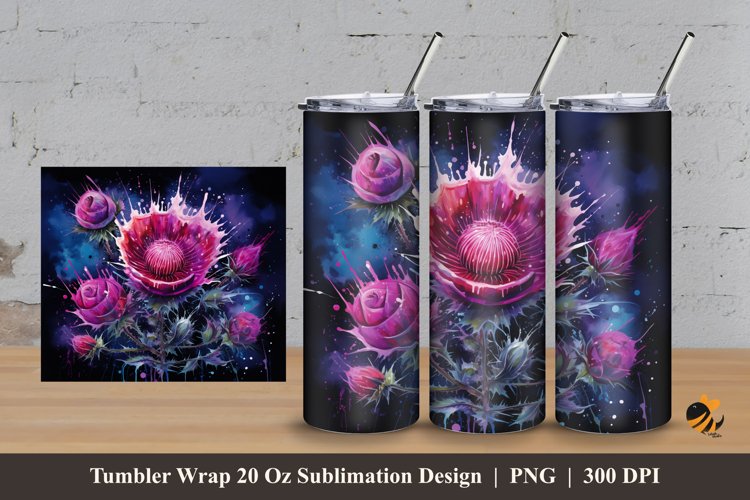 Thistle Flower Tumbler Wrap Sublimation Design 3 example image 1