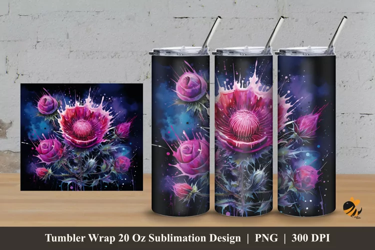 Thistle Flower Tumbler Wrap Sublimation Design 3