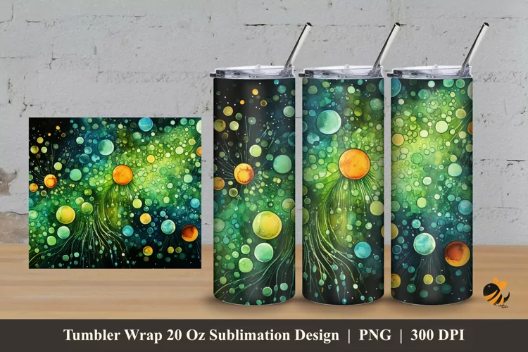 Watercolor Microorganisms Tumbler Wrap Sublimation Design 3