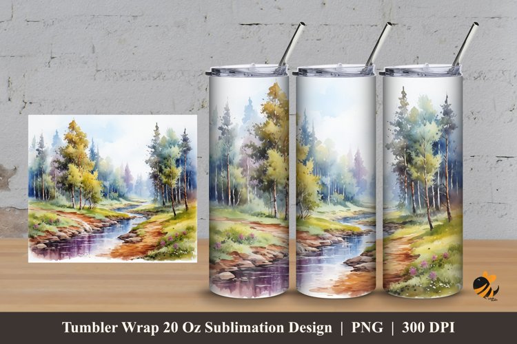 Misty River Tumbler Wrap Sublimation Design 3