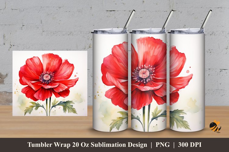 Floral Red Tumbler Wrap Sublimation Design 3