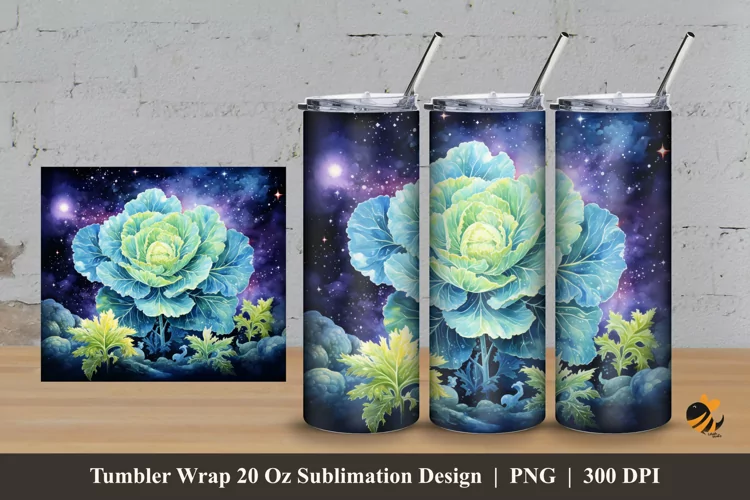 Watercolor Cabbage Tumbler Wrap Sublimation Design 3