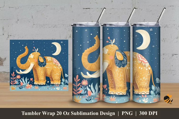 Handdrawn Mammoth Tumbler Wrap Sublimation Design 3