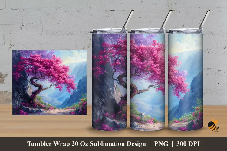 Old Bougainvillea Tumbler Wrap Sublimation Design 3