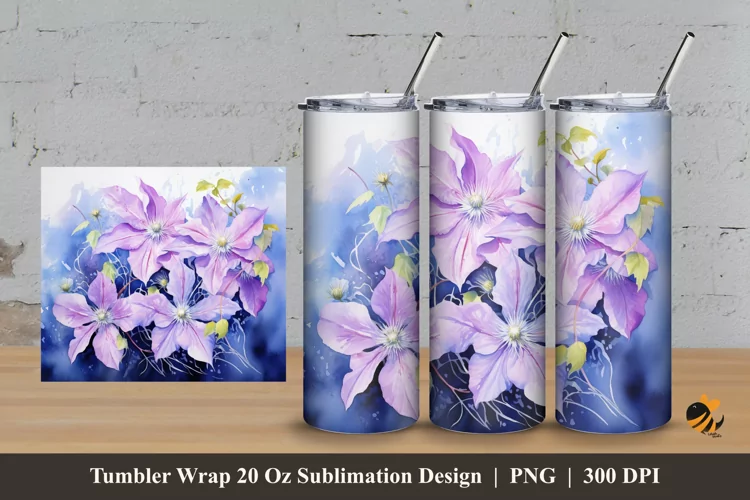Clematis Flower Tumbler Wrap Sublimation Design 3