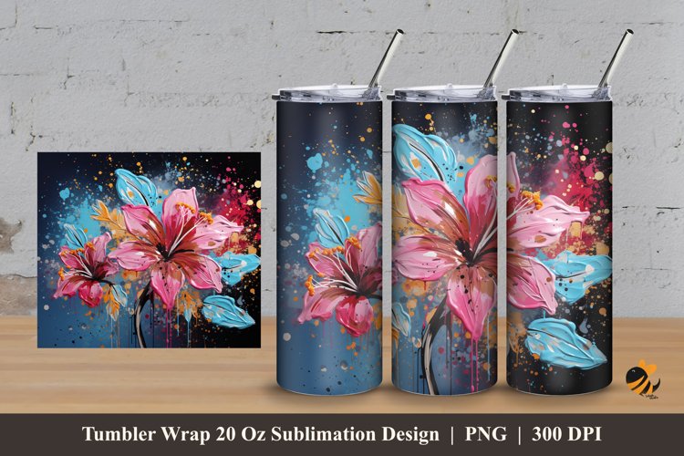 Brush Flower Tumbler Wrap Sublimation Design 3 example image 1