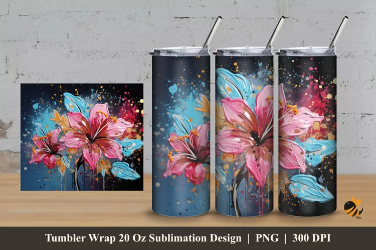 Brush Flower Tumbler Wrap Sublimation Design 3