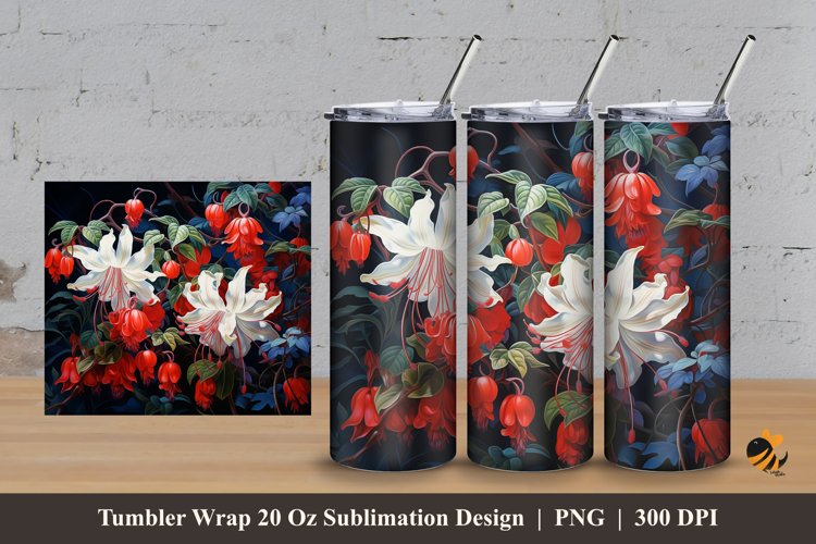 Fuchsias Flowers Tumbler Wrap Sublimation Design 3 example image 1