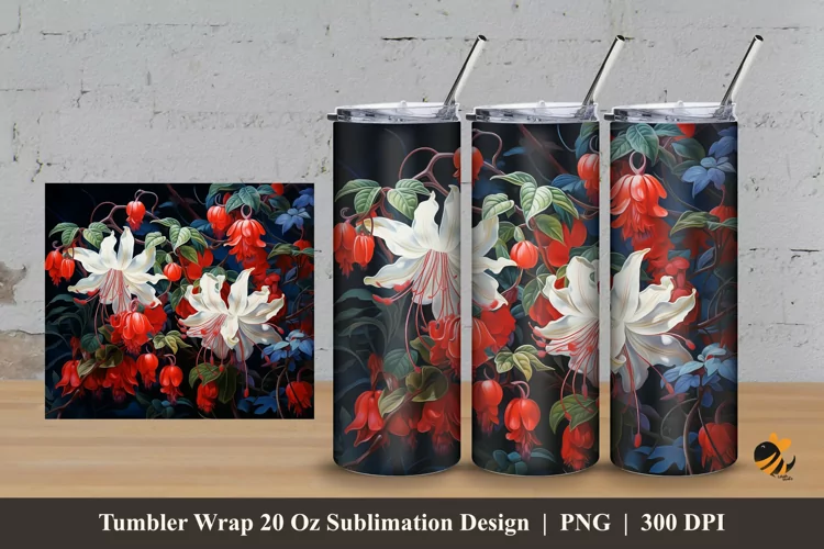 Fuchsias Flowers Tumbler Wrap Sublimation Design 3